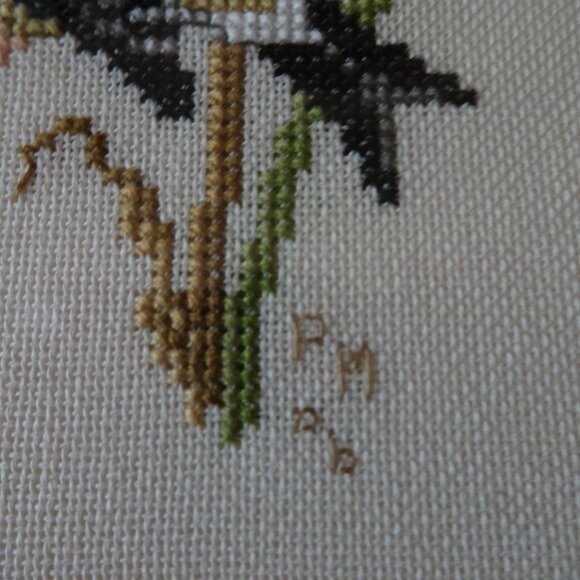 Vintage Framed Bird Embroidery Cross Stitch Canary Design 10"x13" Yellow Green - Picture 7 of 10